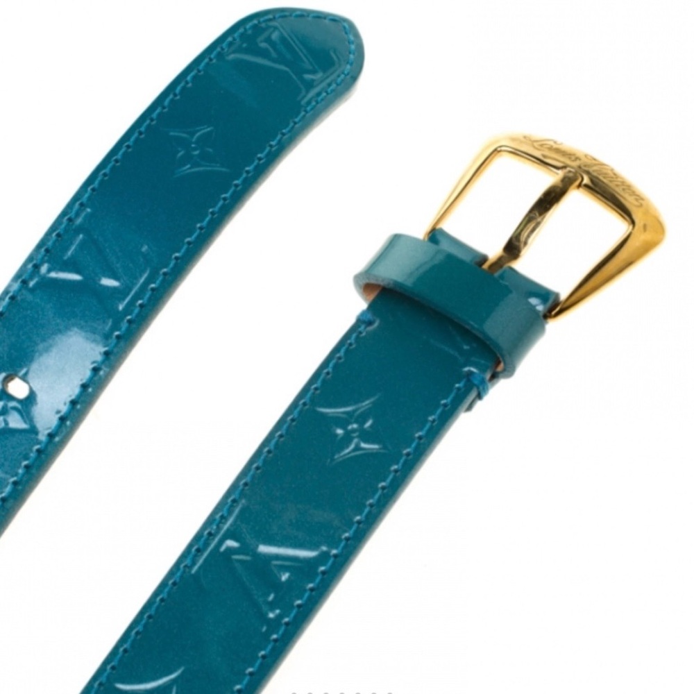 NEW; Louis Vuitton Phoenix 25MM Monogram Vernis patent leather belt in turquoise - Picture 7 of 15